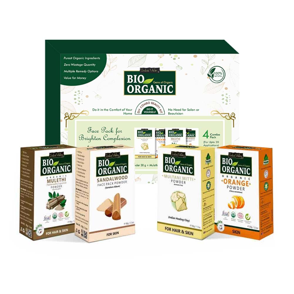 Organic DIY Brightening kit - Mulethi Powder, Sandalwood Face Pack Powder, Multani Mitti Powder & Orange Peel Powder