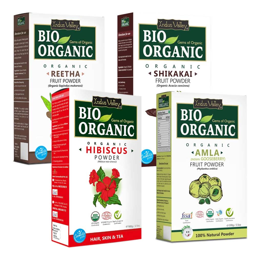 Bio Organic Reetha Fruit Powder, Shikakai Fruit Powder, Hibiscus Powder & Amla Fruit Powder