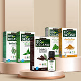 Brahmi Leaf Powder, Neem Leaf Powder, Shikakai Fruit Powder, Tulsi Leaf Powder, Fenugreek Seed Powder, Tea Tree Essential Oil