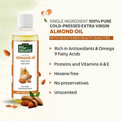 Bio Organic Sweet Almond Oil for Hair and Skin - 100% Natural & Pure