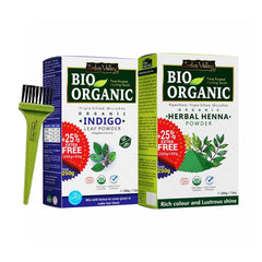 Natural Herbal Henna & Indigo Powder Combo with Applicator Brush
