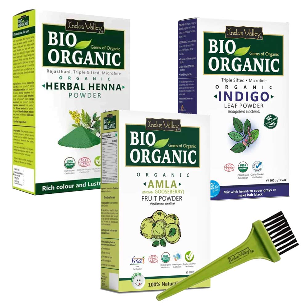 Bio Organic Herbal Henna Powder, Indigo Leaf Powder & Amla Fruit Powder 