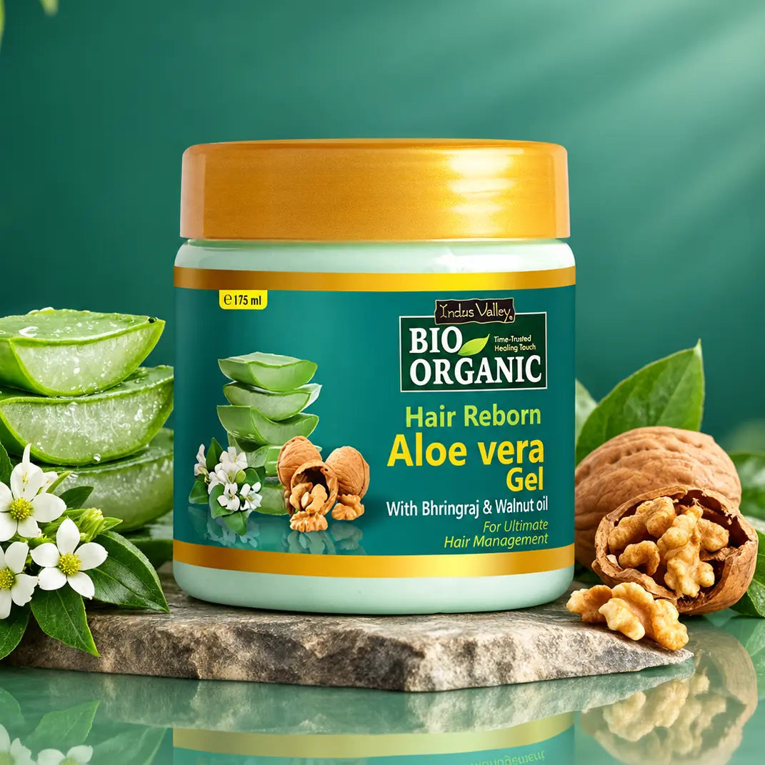 Bio Organic Hair Reborn Aloe Vera Gel With Bhringraj & Walnut Oil - 100% Natural & Pure (175ml)