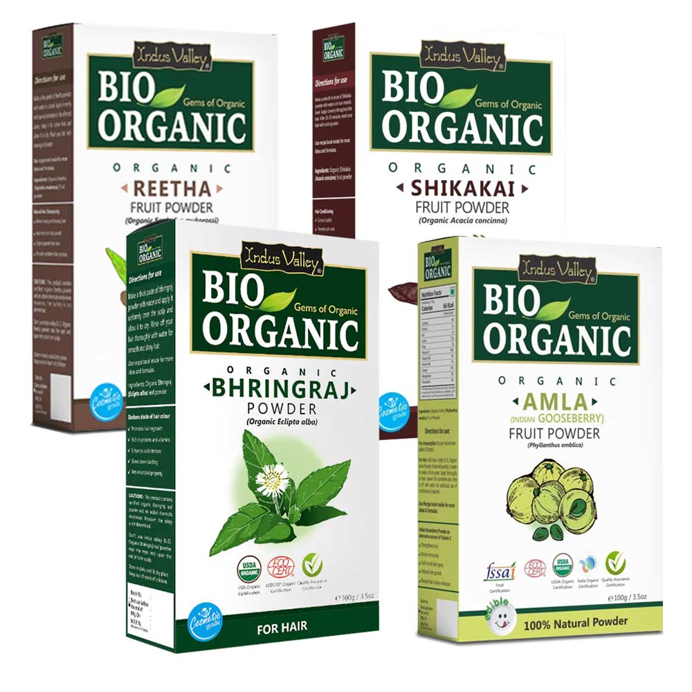 Bio Organic Reetha Fruit Powder, Shikakai Fruit Powder, Bhringraj Powder & Amla Fruit Powder