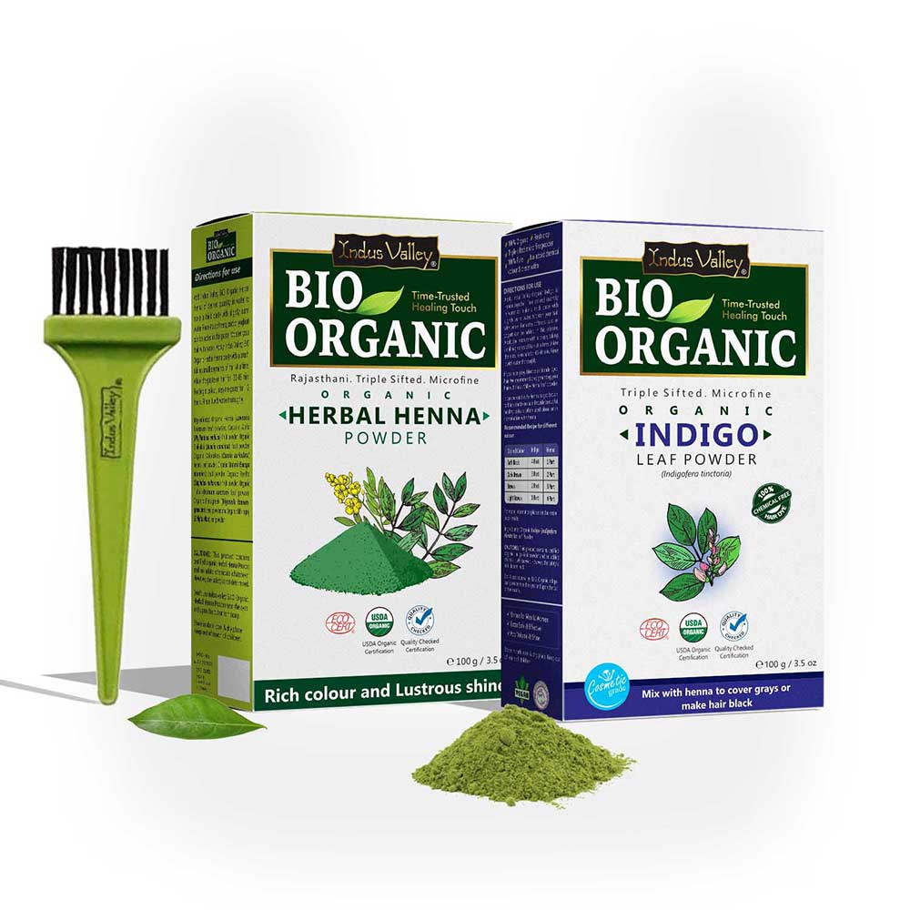 Herbal Henna & Indigo Leaf Powder with Applicator Brush