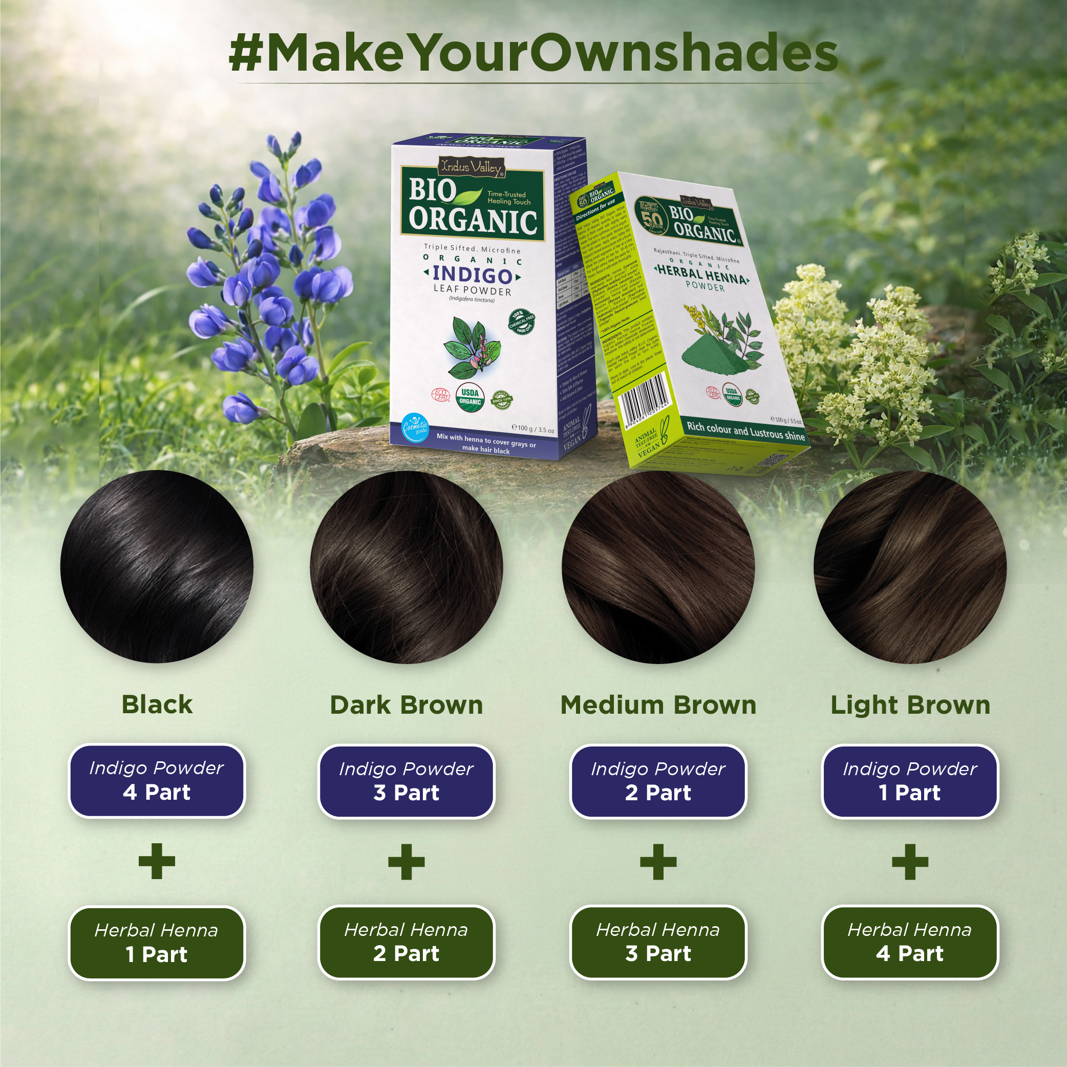 Make your own shades with herbal henna powder and indigo leaf powder 