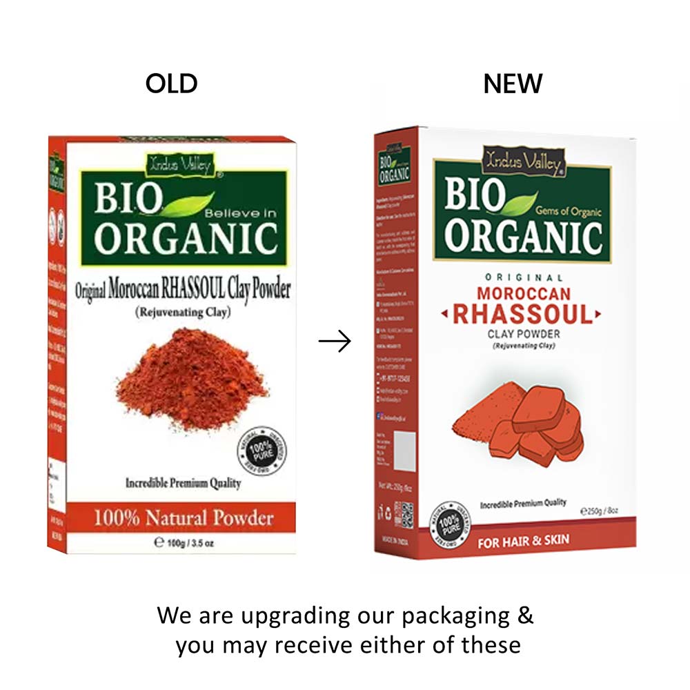 Organic Rhassoul Clay Powder Old to New Packaging 