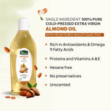 Bio Organic Sweet Almond Oil for Hair & Skin – 100% Pure Cold Pressed Oil for Moisturizing, Hair Growth & Glowing Skin (No Chemicals)
