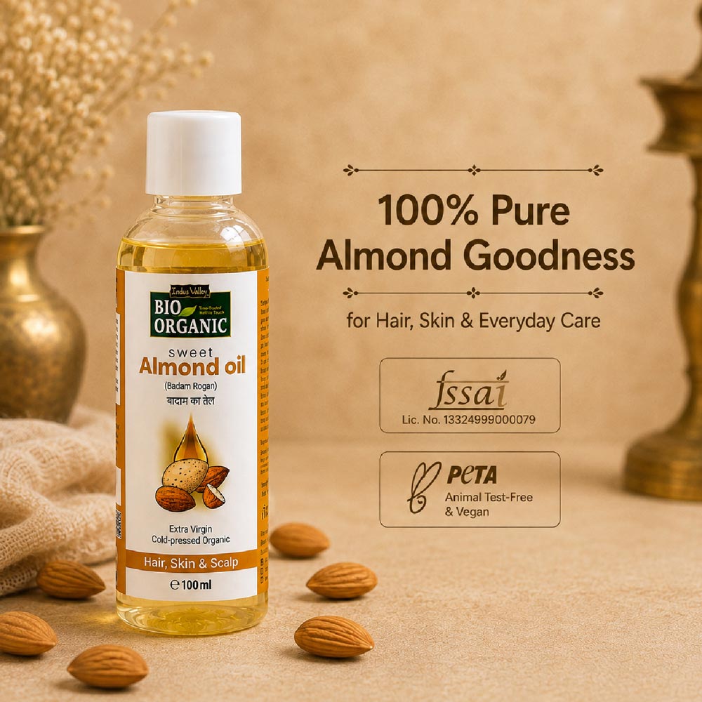 Bio Organic Sweet Almond Oil for Healthy Hair and Glowing Skin - 100% Natural & Pure