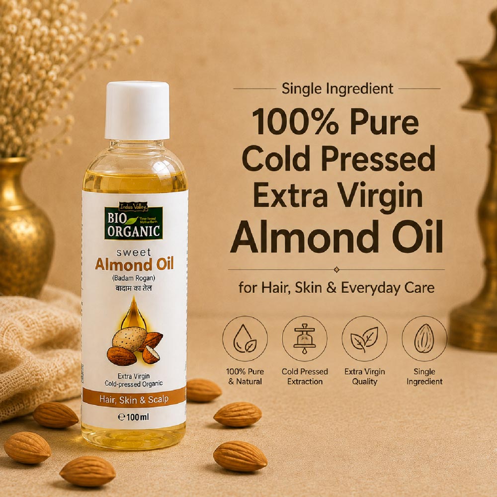 Bio Organic Sweet Almond Oil for Healthy Hair and Glowing Skin - 100% Natural & Pure