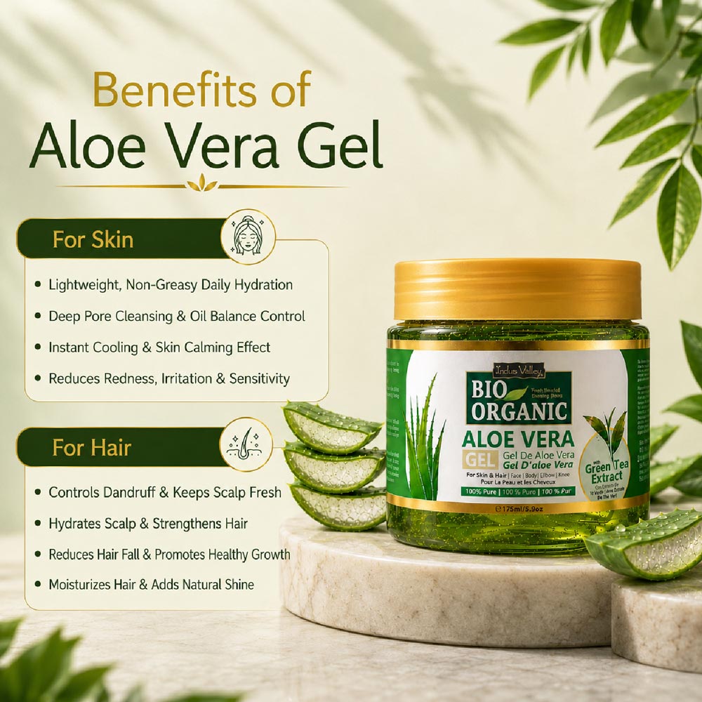 100% Pure Bio Organic Aloe Vera Gel for Face, Hair & Skin – Hydrating & Soothing Gel