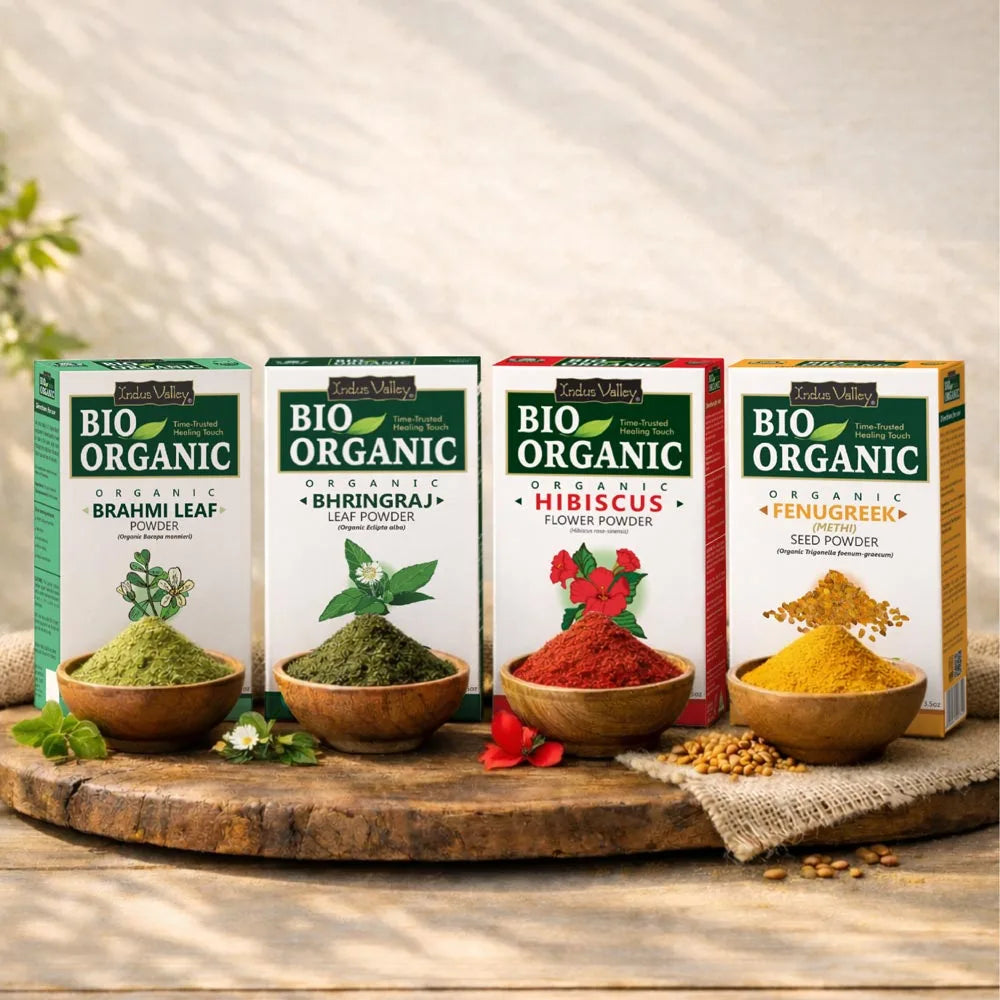 Brahmi Leaf Powder, Bhringraj Leaf Powder, Hibiscus Flower Powder, Fenugreek Seed Powder 