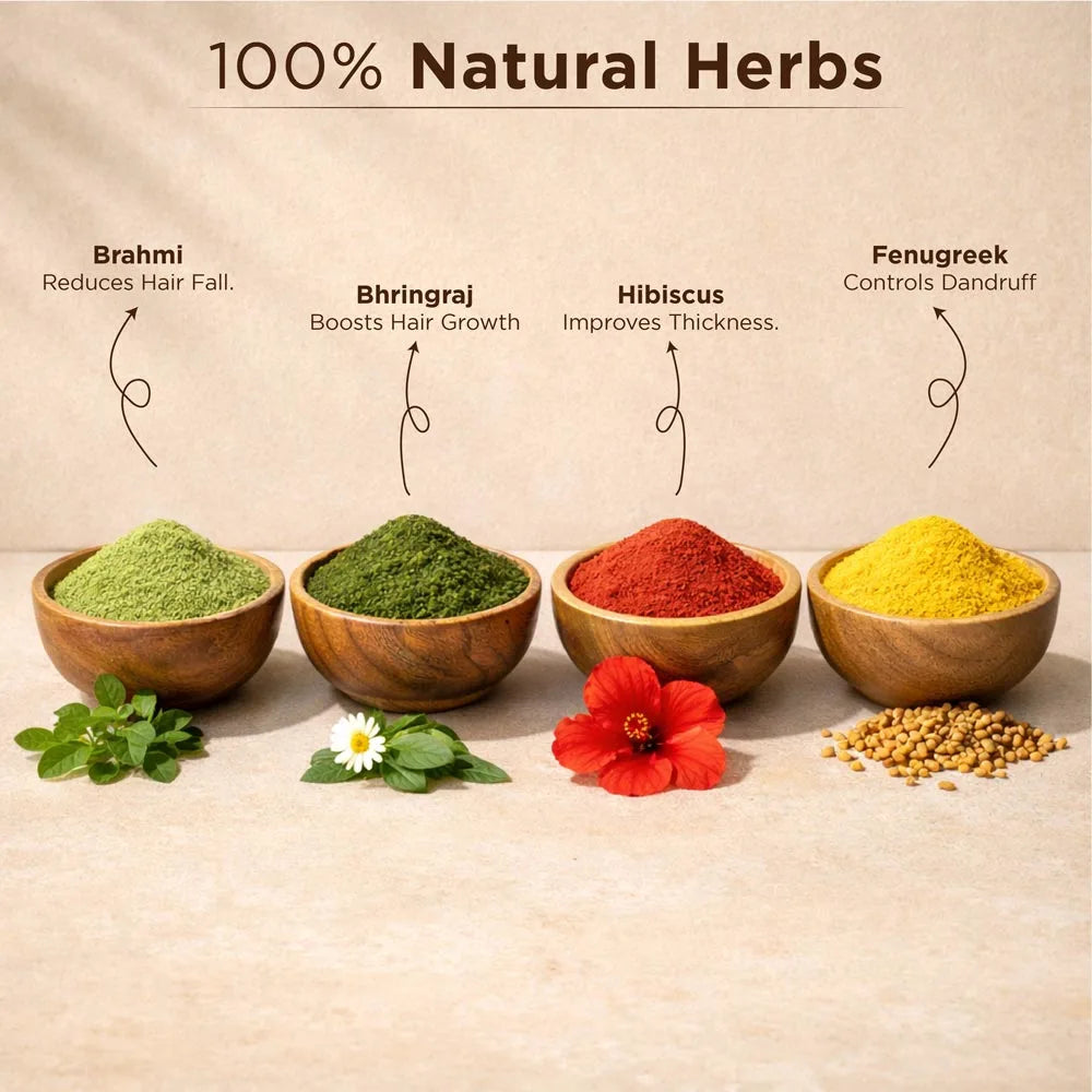 100% Pure Organic Herbs (Brahmi Leaf Powder, Bhringraj Leaf Powder, Hibiscus Flower Powder, Fenugreek Seed Powder)