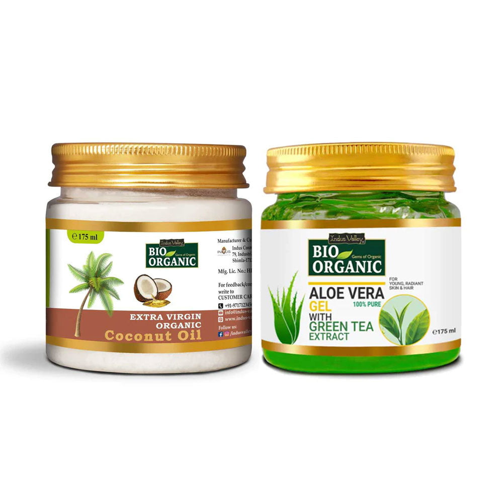 Organic Extra Virgin Organic Coconut Oil & Pure Aloe Vera Gel with Green Tea Extract 
