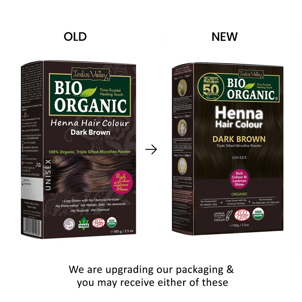 Dark Brown Henna Hair Colour Old New Packaging 