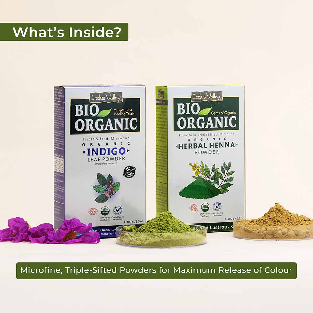 Amla Powder, Herbal Henna and Indigo Powder Combo with Applicator Brush