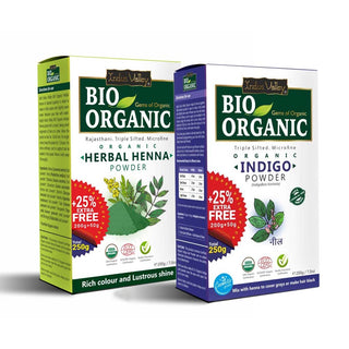 100% Natural Bio Organic Herbal Henna & Indigo Powder Combo for Natural, Long-Lasting Hair Colour (200g + 50g Extra Each)