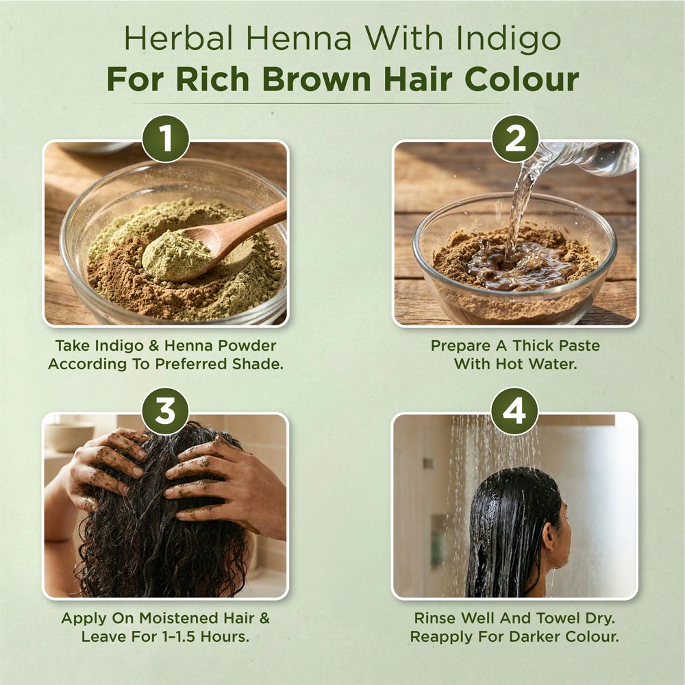 Herbal henna with indigo for rich brown hair colour 