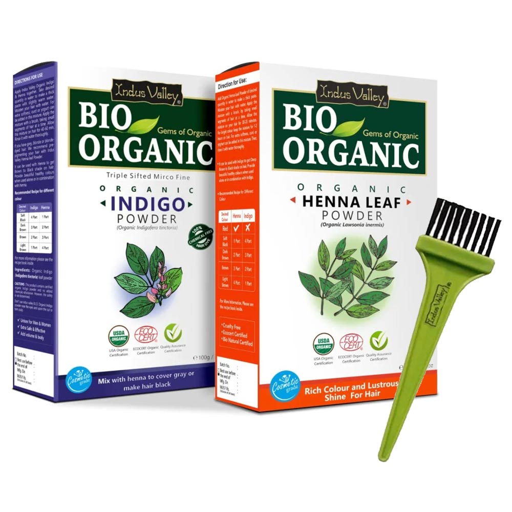 Indigo Leaf Powder and Henna Leaf Powder Combo with Applicator Brush