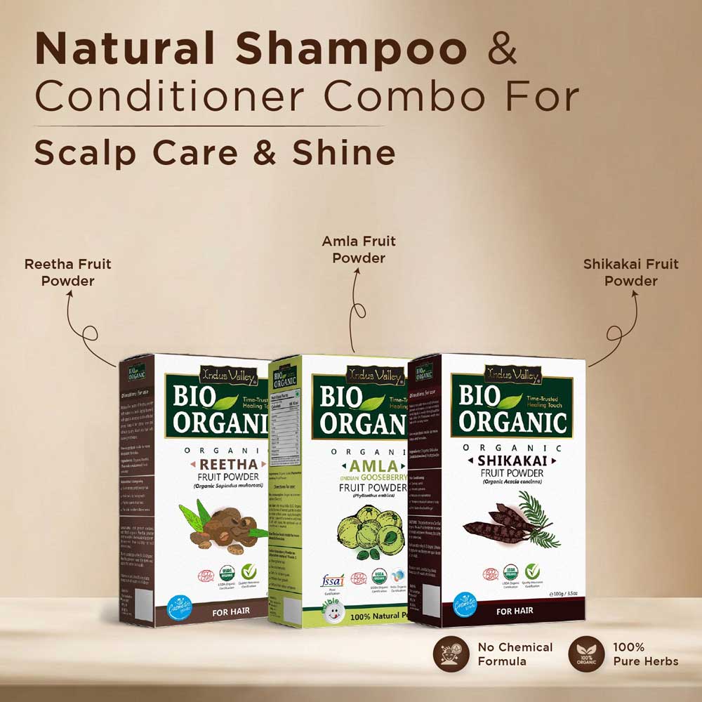 Natural Shampoo & Conditioner Combo for Scalp Care & Shine (Amla Powder, Reetha Powder, Shikakai Powder for Hair Growth)