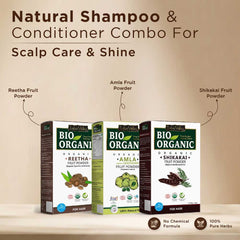 Bio Organic Natural Shampoo & Conditioner Combo for Scalp Care & Shine (Amla, Reetha & Shikakai Powder) - 100% Natural & Pure