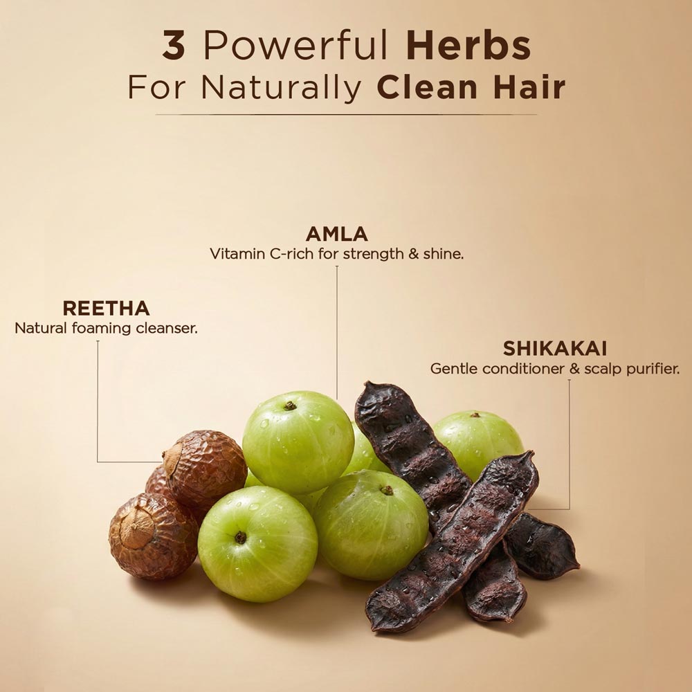 3 Powerful Pure Herbs for Naturally Clean Hair (Amla Powder, Reetha Powder, Shikakai Powder)