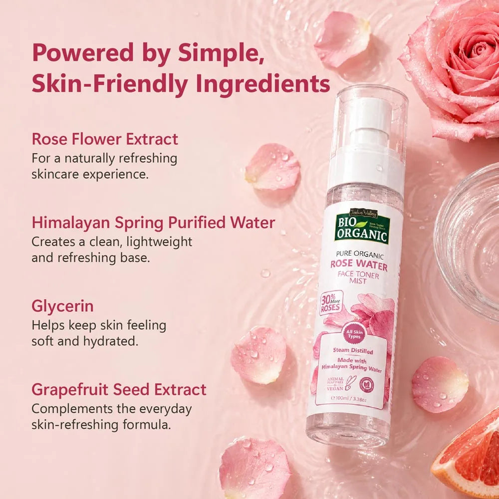 Bio Organic Rose Toner Made by Skin Friendly Ingredients 