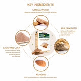 Bio Organic Sandalwood Face Pack Powder Ingredients - Sandalwood, Multani Mitti, Calamine Clay and Almond Oil