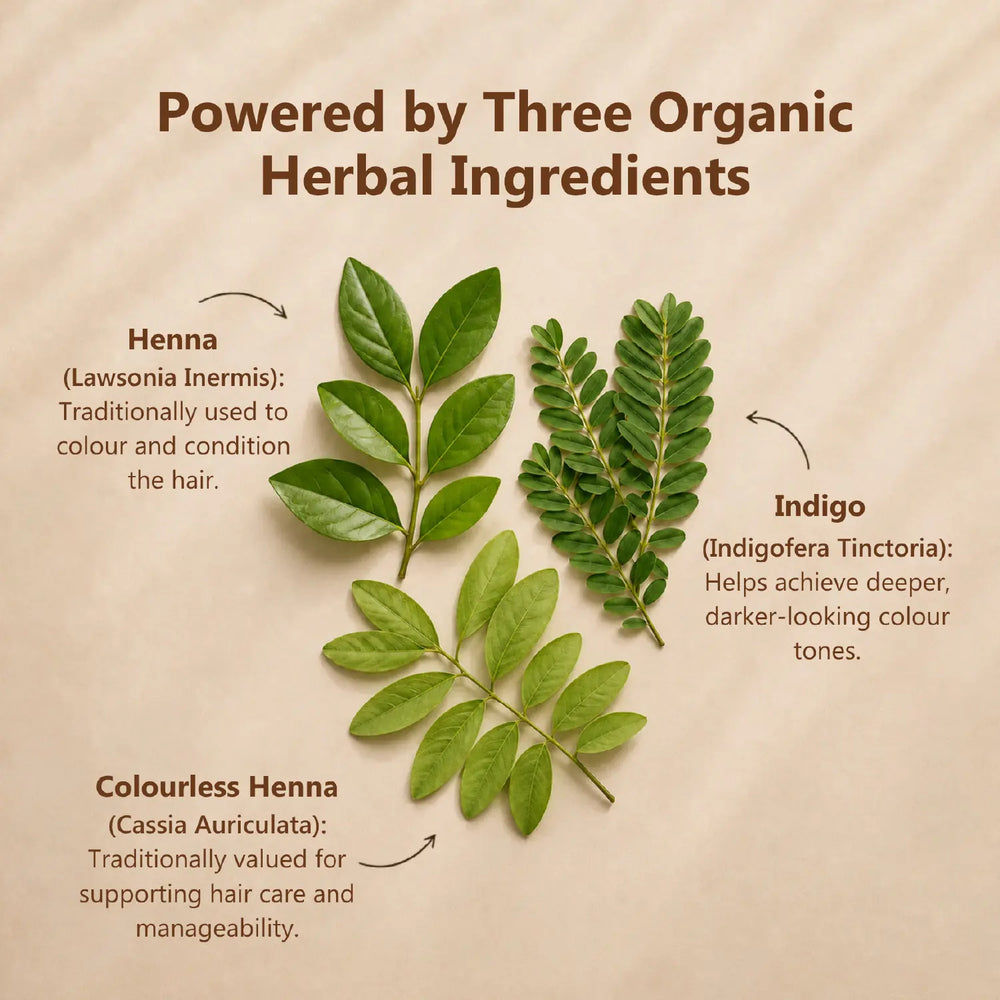 soft black henna hair colour - powered by three organic herbs