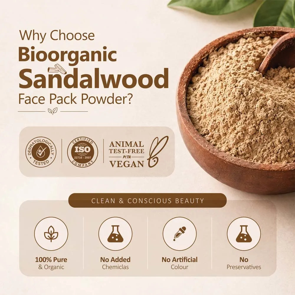 Bio Organic Sandalwood Face Pack Powder for Glowing Skin – 100% Pure Natural Chandan Powder